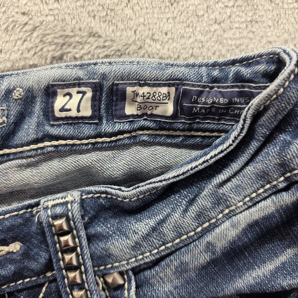 Miss Me Jeans Womens 27 Blue Bootcut Studded Flap Pocket Embellished Denim Pants - Picture 8 of 14